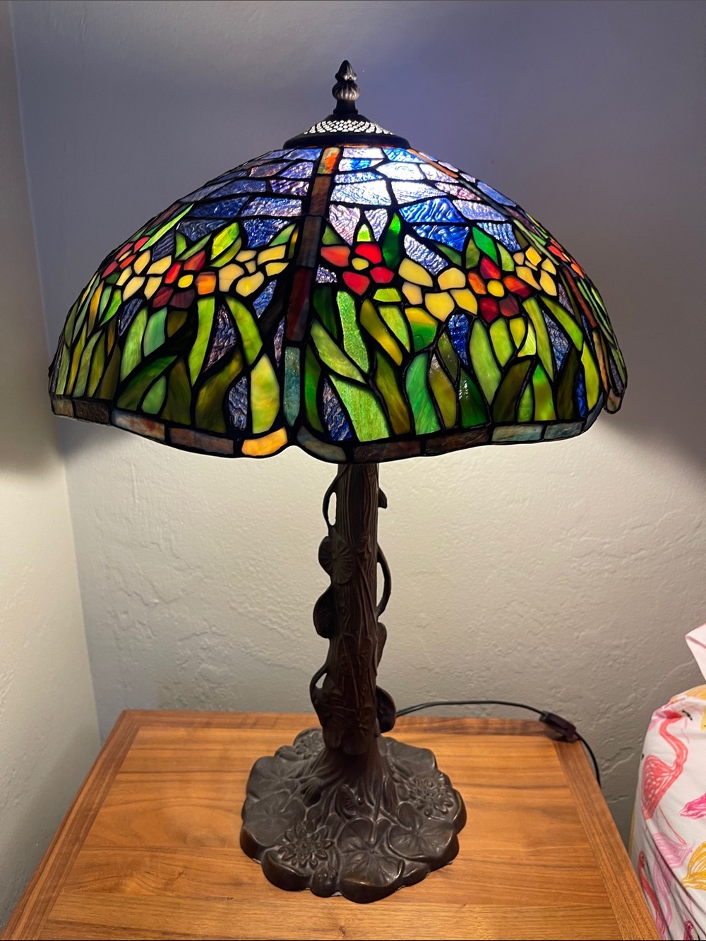 Stained Glass Floral Table Lamp - Green Multicolor